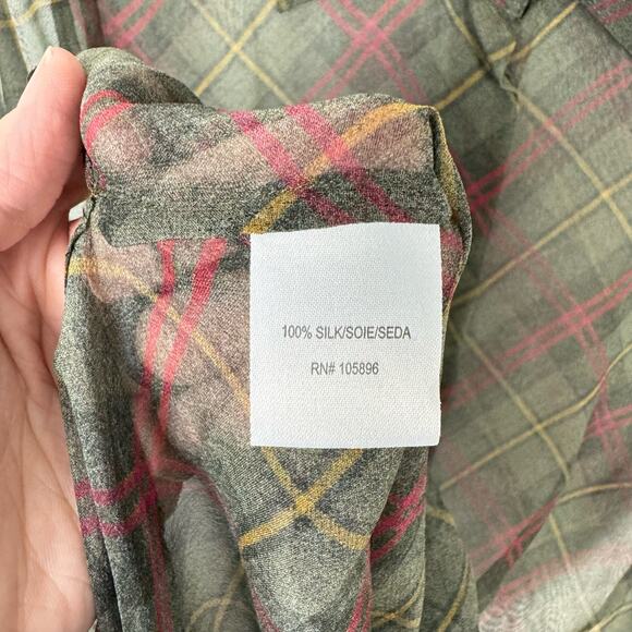 Worth New York | NWT Green Tartan Plaid 100% Silk Long Sleeve Button Down Blouse - Picture 12 of 14